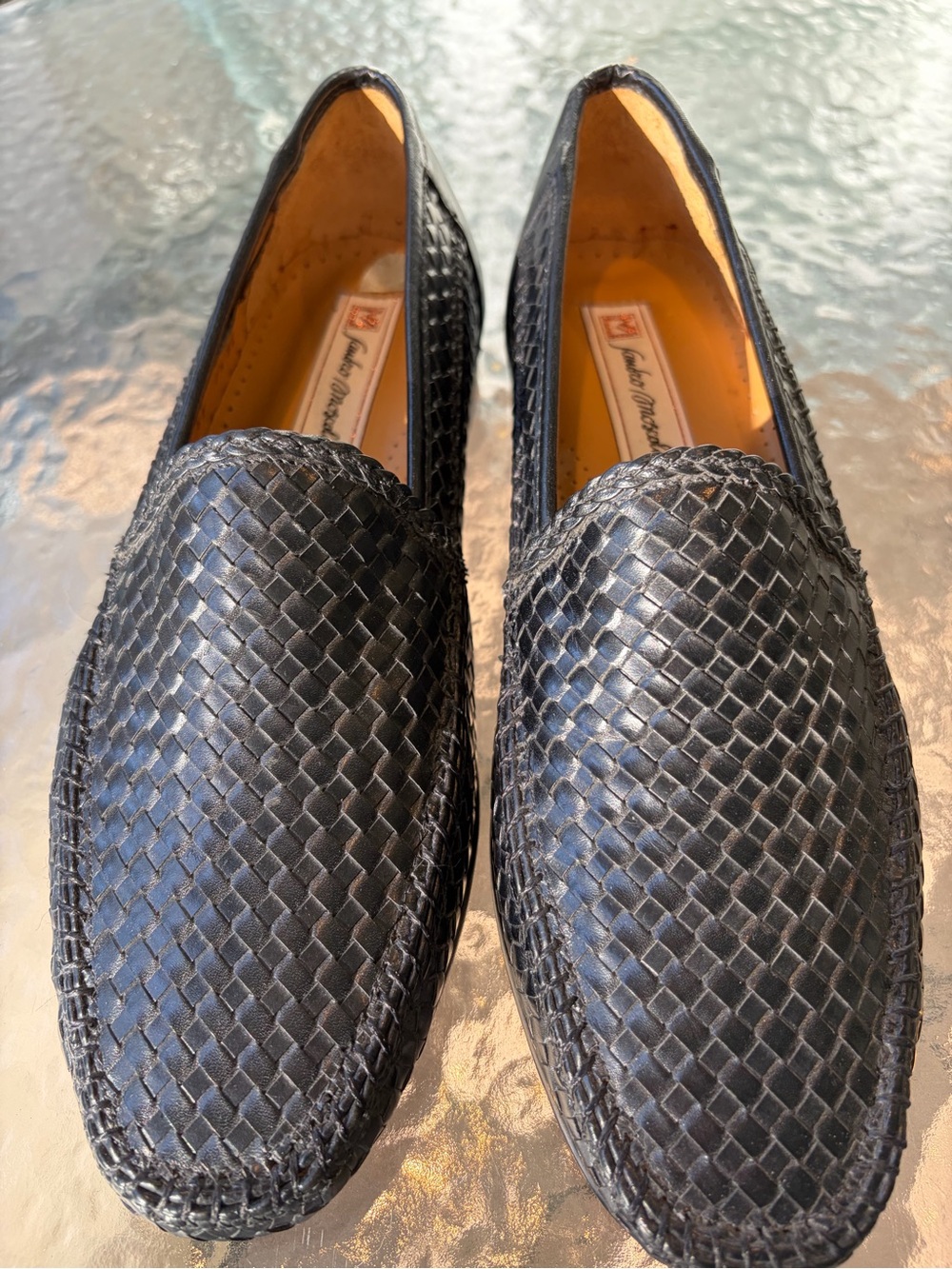 Sandro Moscoloni Mens Black woven Leather Mercer Loafer sz 7.5 3E Quiet luxury